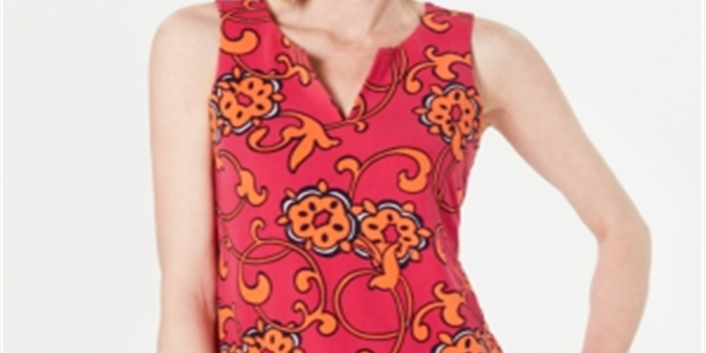Charter Club Women's Printed Sleeveless Top Pink Size Small