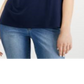 Charter Club Women's Lace Trim V Neck Top Blue Size Large