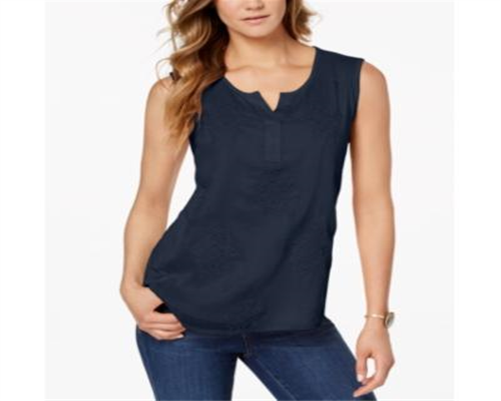 Style & Co Women's Embroide Top Blue Size Petite M