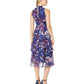 Vince Camuto Women's Printed Chiffon High Neck MIDI Dress Blue Size 10