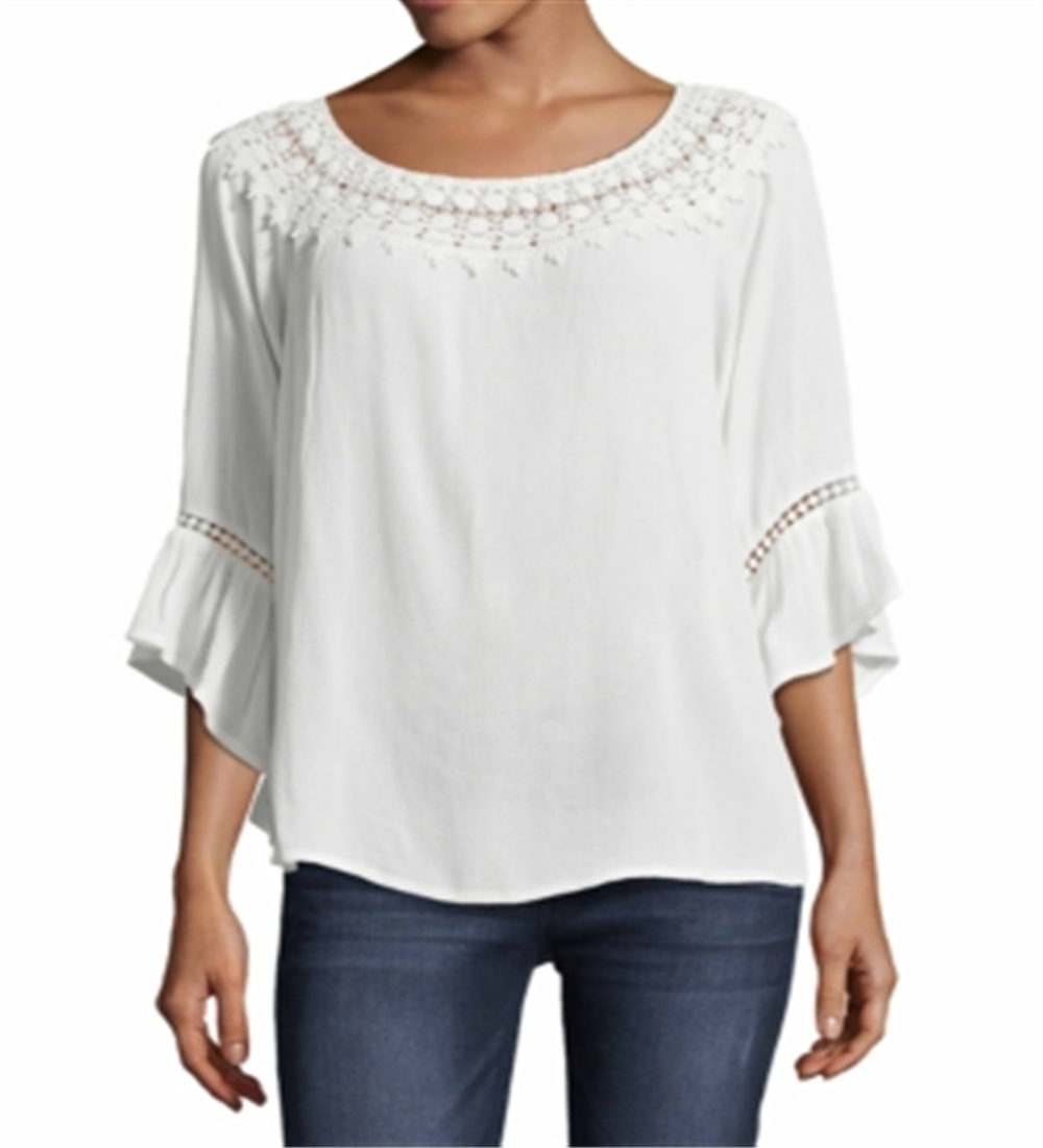 John Paul Richard Women's Crochet Trim Blouse White Size Large