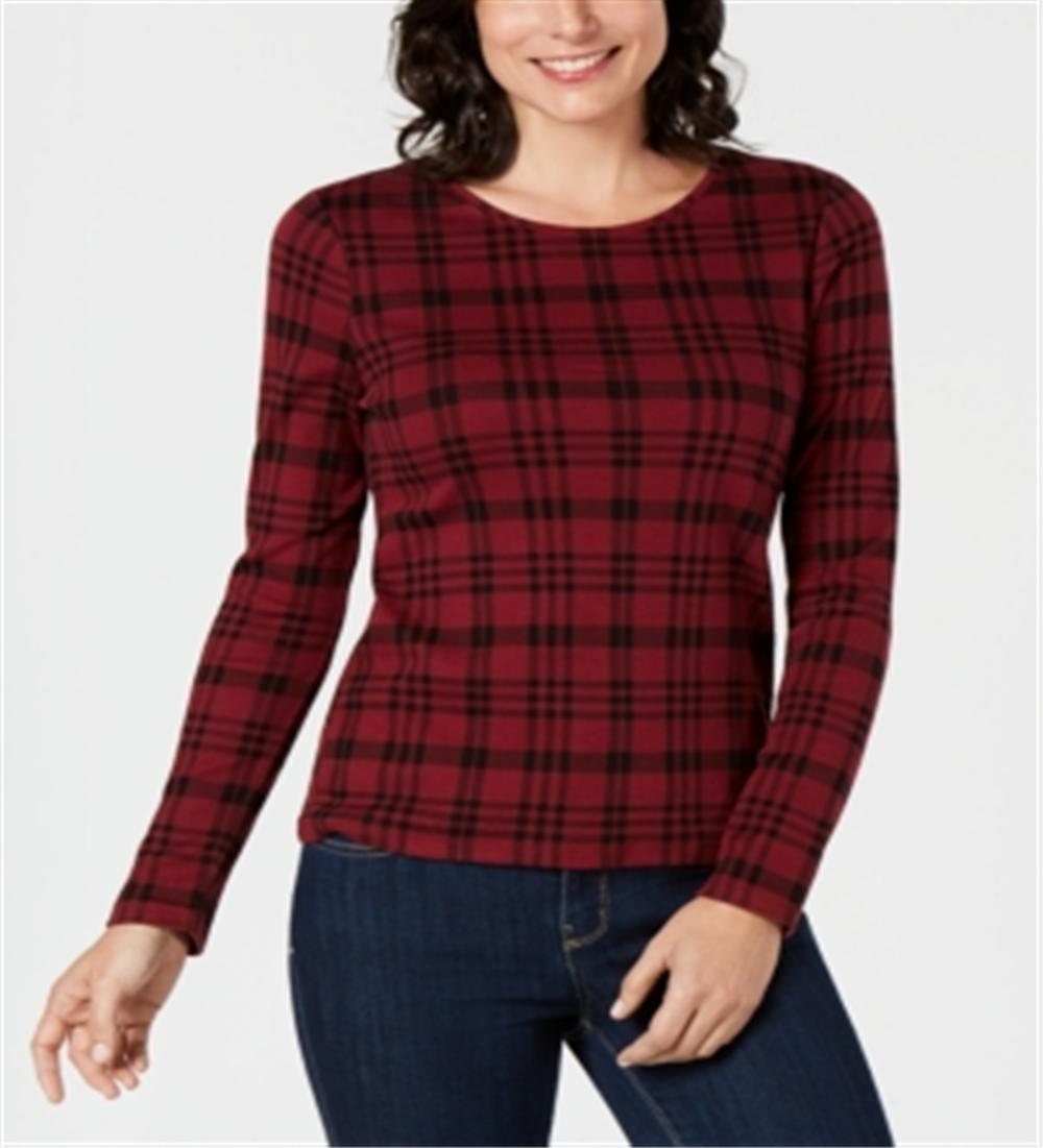 Charter Club Women's Cotton Plaid Top Red Size Large