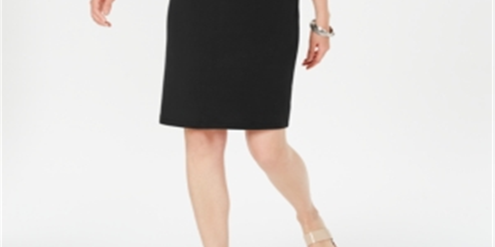 Karen Scott Women's Cotton Studded 3/4 Sleeve Shift Dress Black Size XS