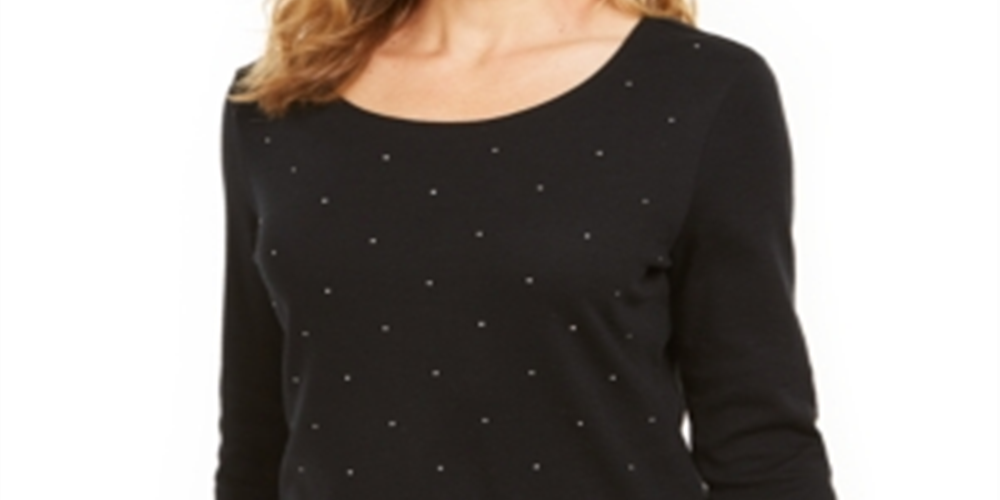 Karen Scott Women's Studded Top Black Size Petite Small