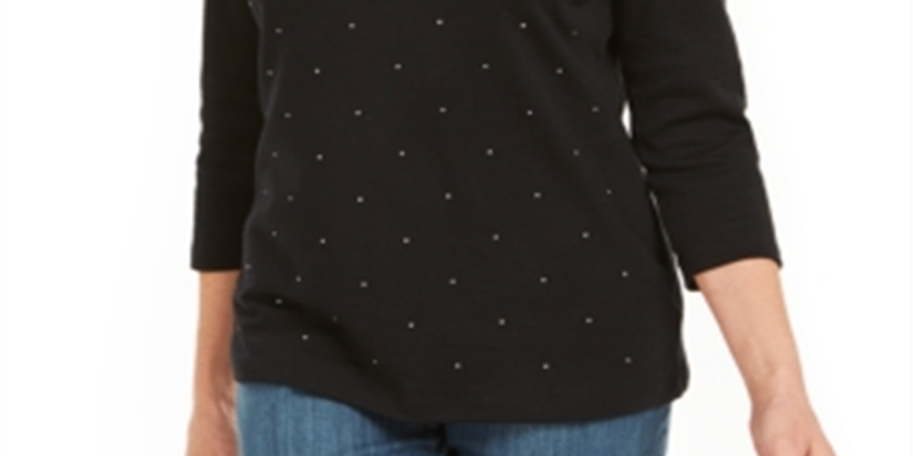 Karen Scott Women's Studded Top Black Size Petite Small