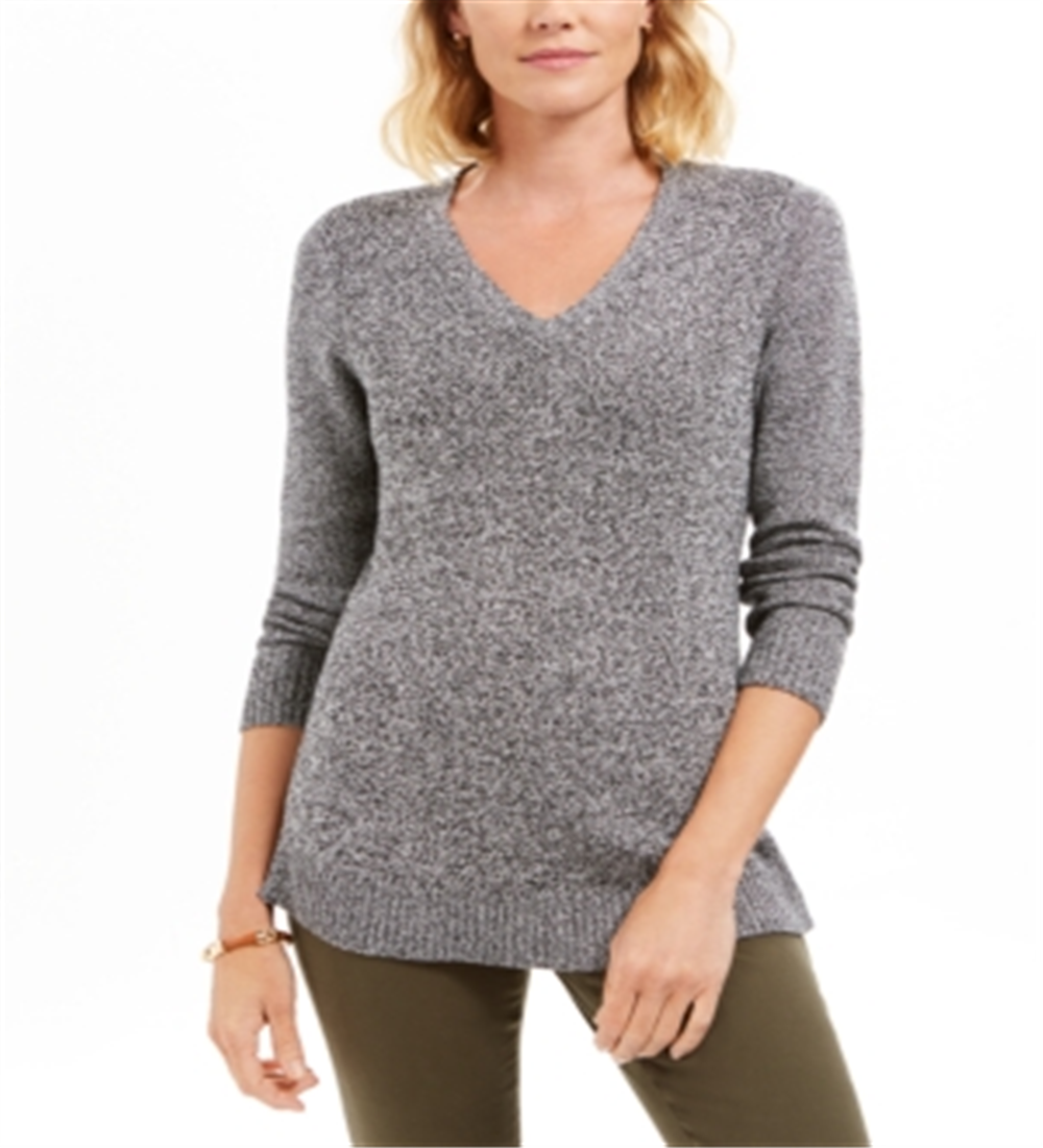 Charter Club Women's  Marled V Neck Sweater Black Size Petite XL