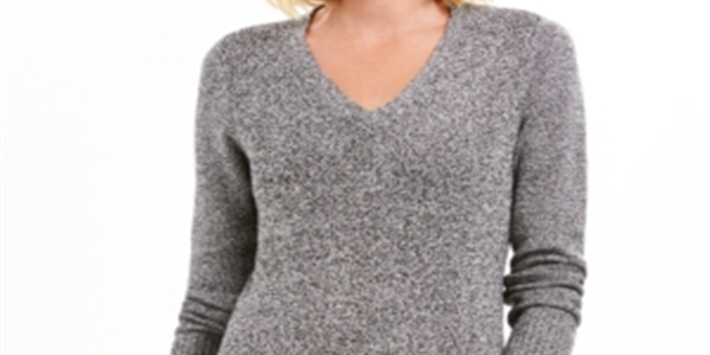 Charter Club Women's  Marled V Neck Sweater Black Size Petite XL