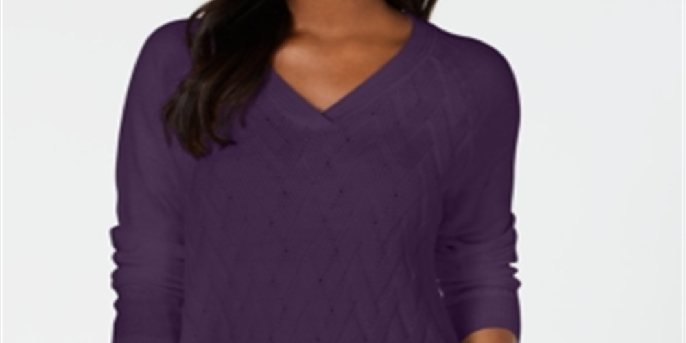 Karen Scott Women's Basket Stitch Sweater Purple Size Large