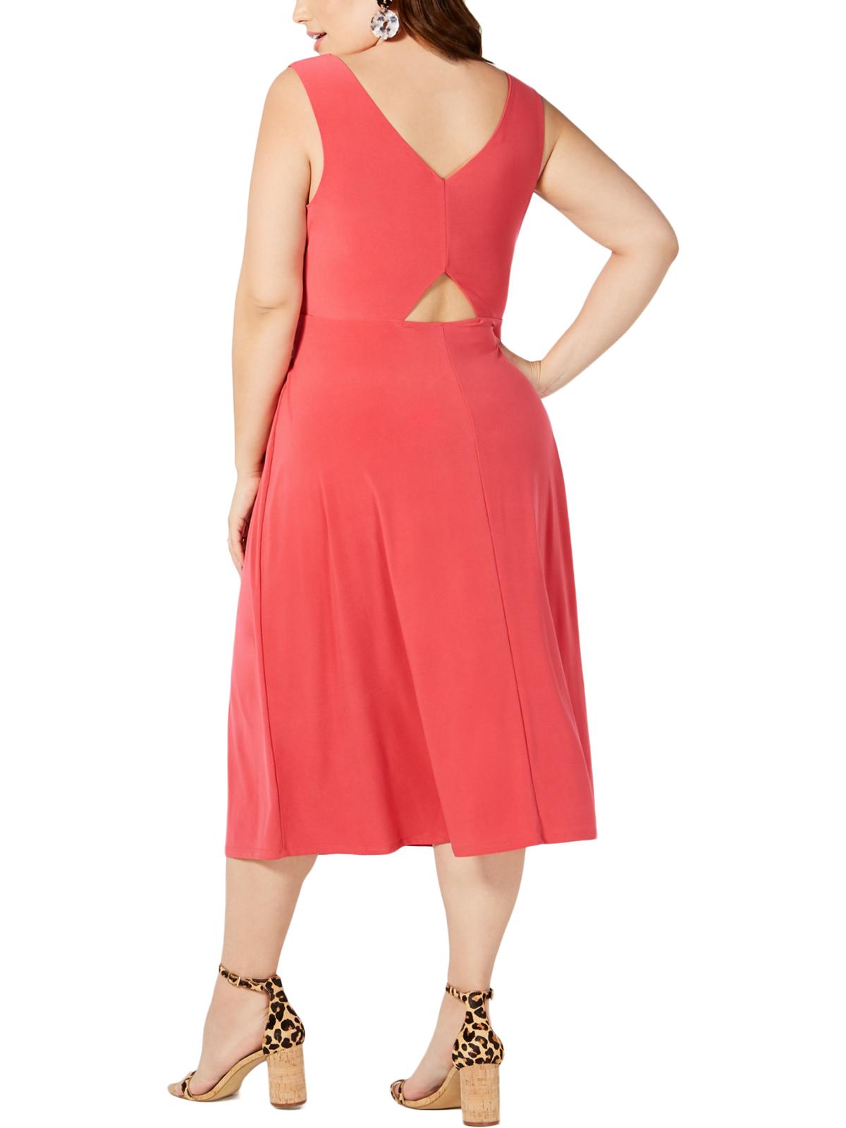 Love Squared Women's Plus Tie Waist V Neck Solid Dress Orange Size 3X