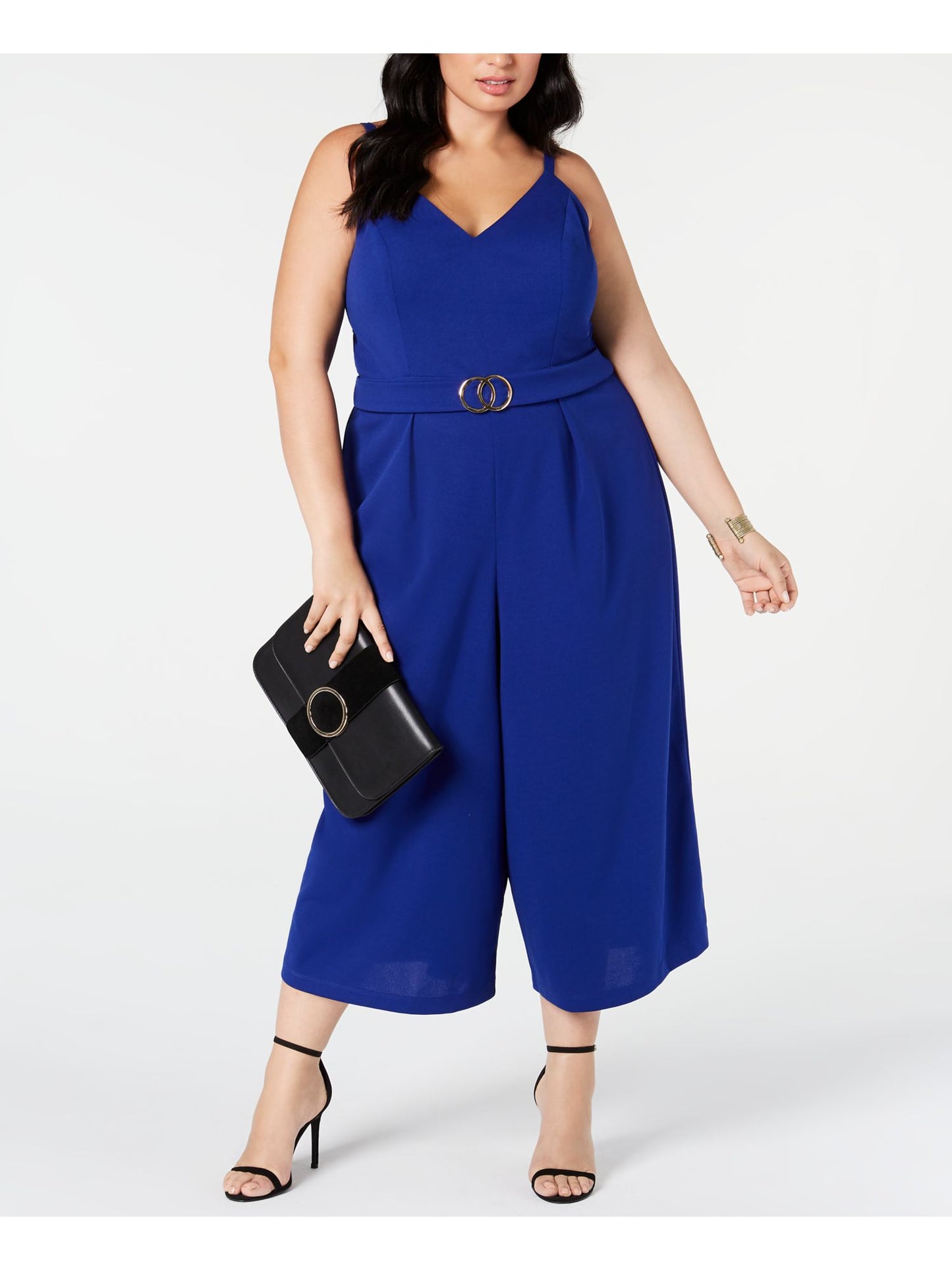 Emerald Sundae Women's Spaghetti Strap V Neck Wide Leg Evening Jumpsuit Blue Size 2X