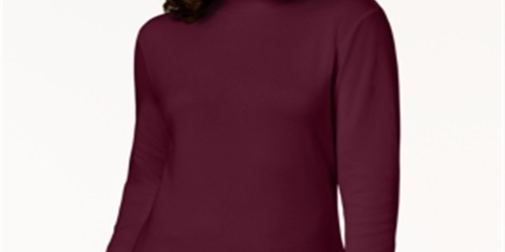 Karen Scott Women's Long Sleeve Mock Neck Cotton Top Red Size Petite L