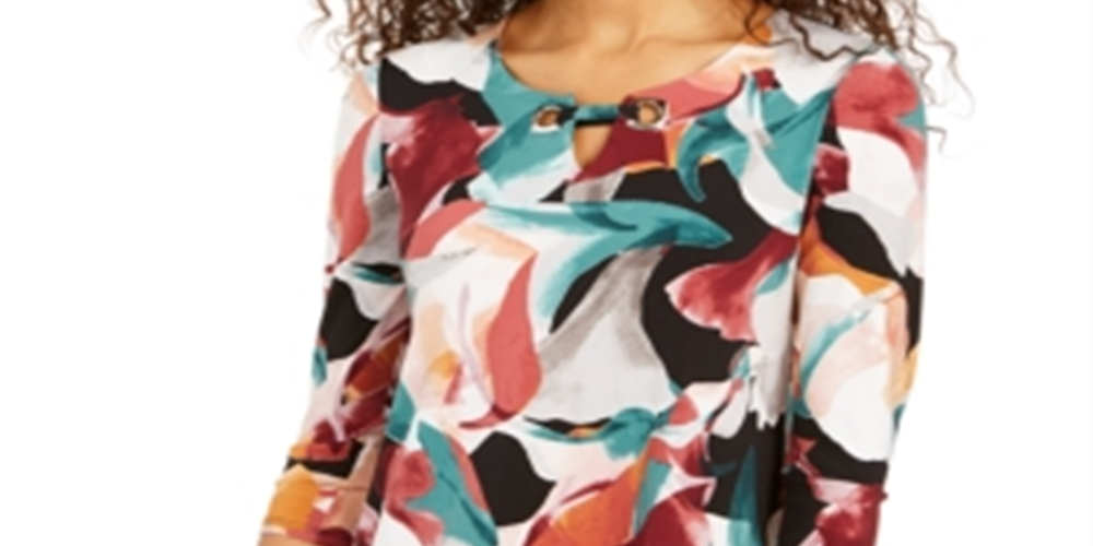 JM Collection Women's Asymmetrical Keyhole Top Black Size Large