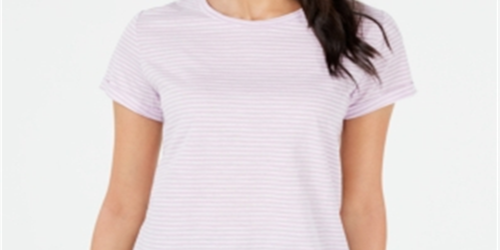 Maison Jules Women's Striped Crew Neck T-Shirt Purple Size X-Small
