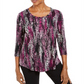 JM Collection Women's Printed Scoop Neck Top Black Size X-Small