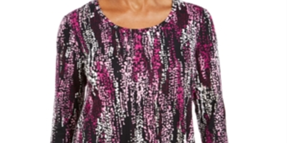 JM Collection Women's Printed Scoop Neck Top Black Size X-Small