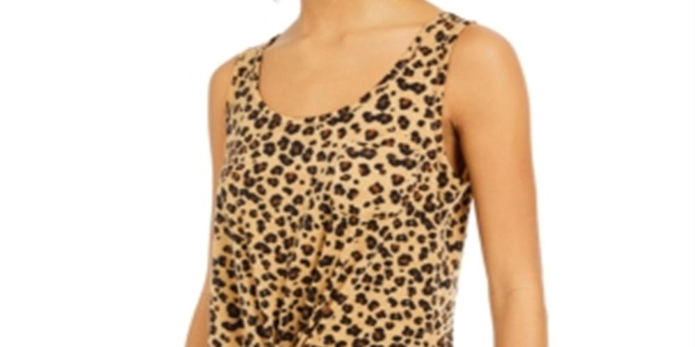 Rebellious One Junior's Cheetah Print Tie Front Tank Top Brown Size Large