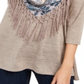 Style & Co Women's Fringed Scarf Neck Top Grey Size X-Small