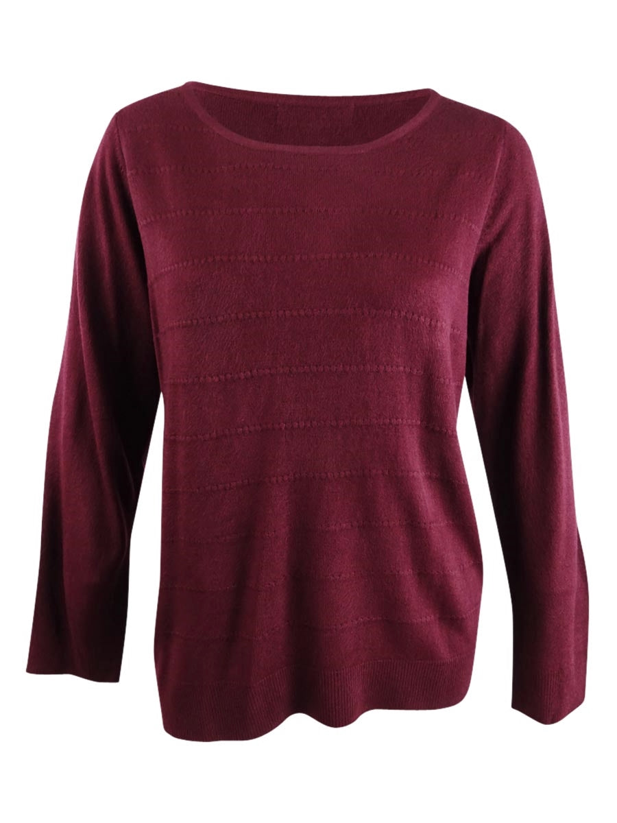 Karen Scott Women's Stripe Textured Sweater Red Size Petite Large