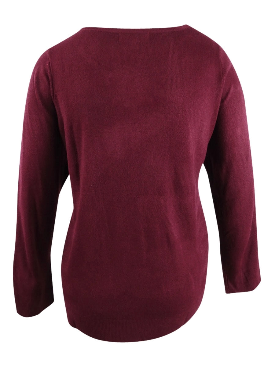 Karen Scott Women's Stripe Textured Sweater Red Size Petite Large