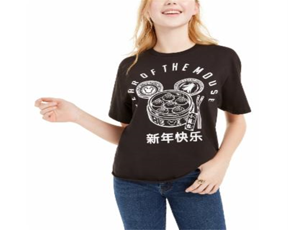 Disney Junior's Graphic Print Cotton T-Shirt Black Size Small