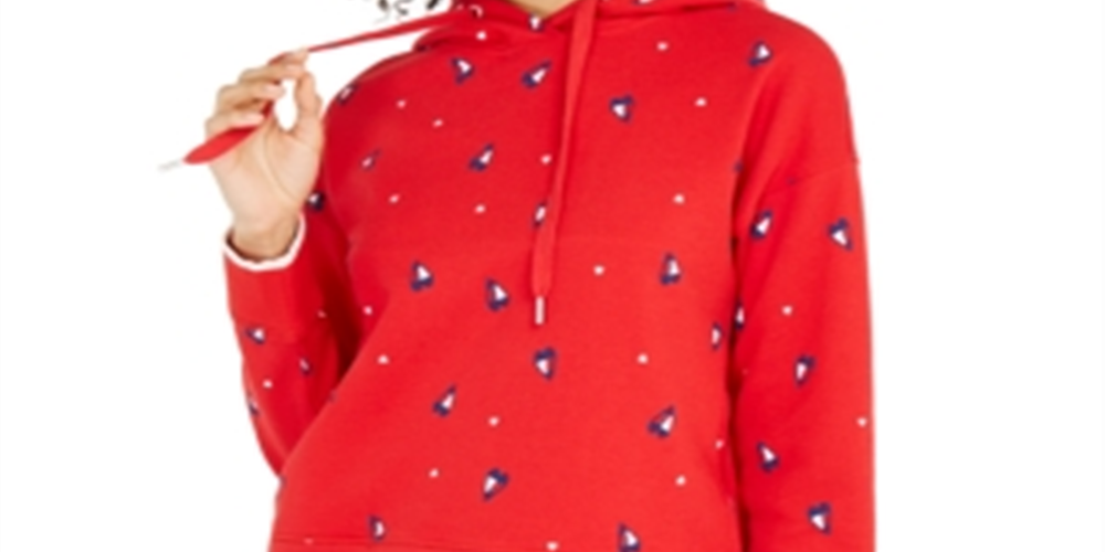 Tommy Hilfiger Women's Cropped Hearts Hoodie Red Size XL