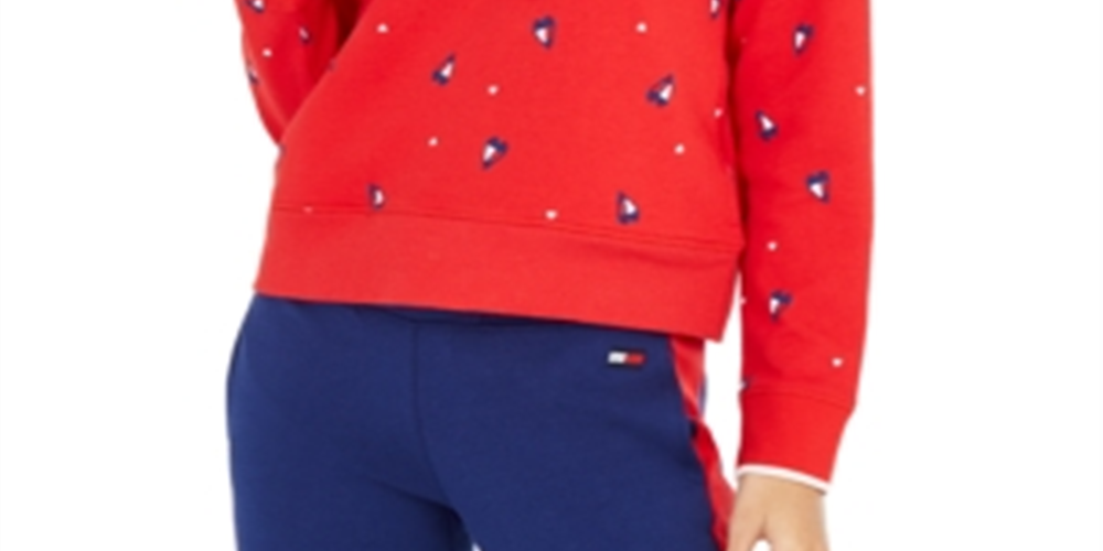 Tommy Hilfiger Women's Cropped Hearts Hoodie Red Size XL