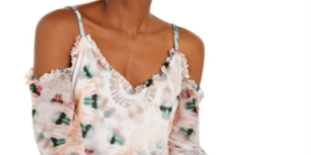 INC International Concepts Women's Printed Cold Shoulder Top White Size Petite