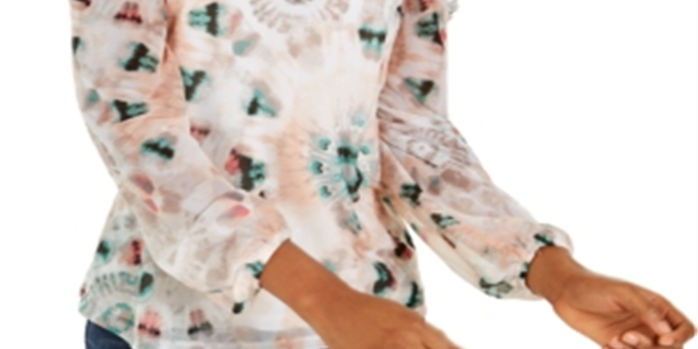 INC International Concepts Women's Printed Cold Shoulder Top White Size Petite
