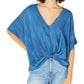 Polly & Esther Women's Knot Front Dolman Sleeve Casual Top Blue Size Small