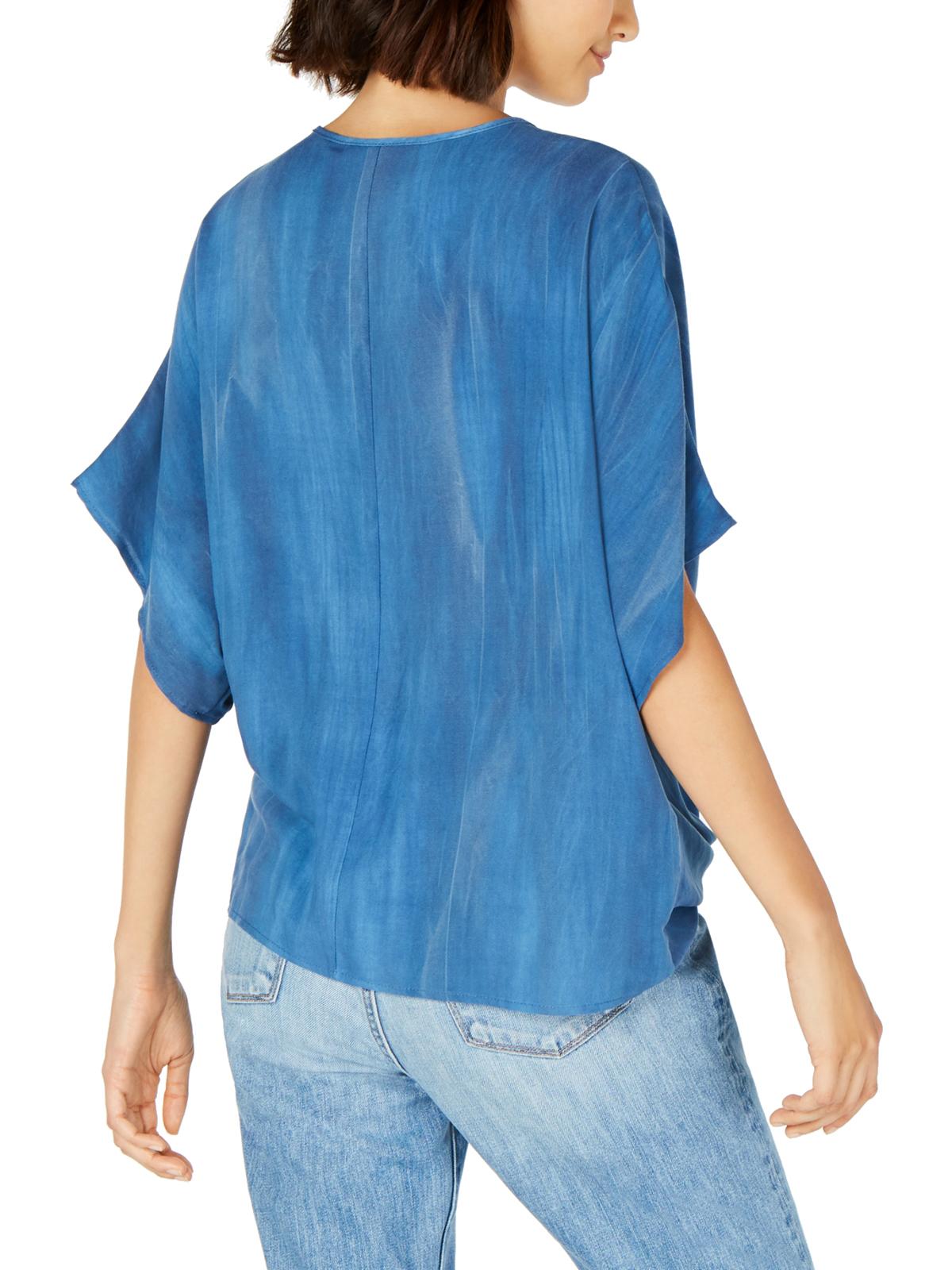 Polly & Esther Women's Knot Front Dolman Sleeve Casual Top Blue Size Small