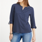 Charter Club Women's Striped Split Neck Top Blue Size Petite Small