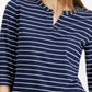 Charter Club Women's Striped Split Neck Top Blue Size Petite Small