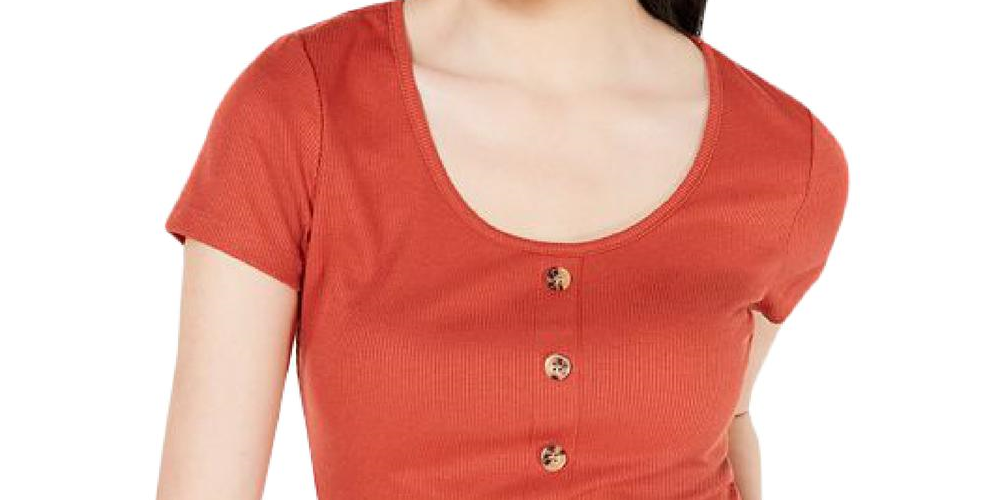 Hippie Rose Junior's Floral Print Ribbed Blouse Orange Size X-Large
