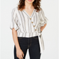 Gypsies & Moondust Junior's Striped Wrap Blouse White Size X-Small