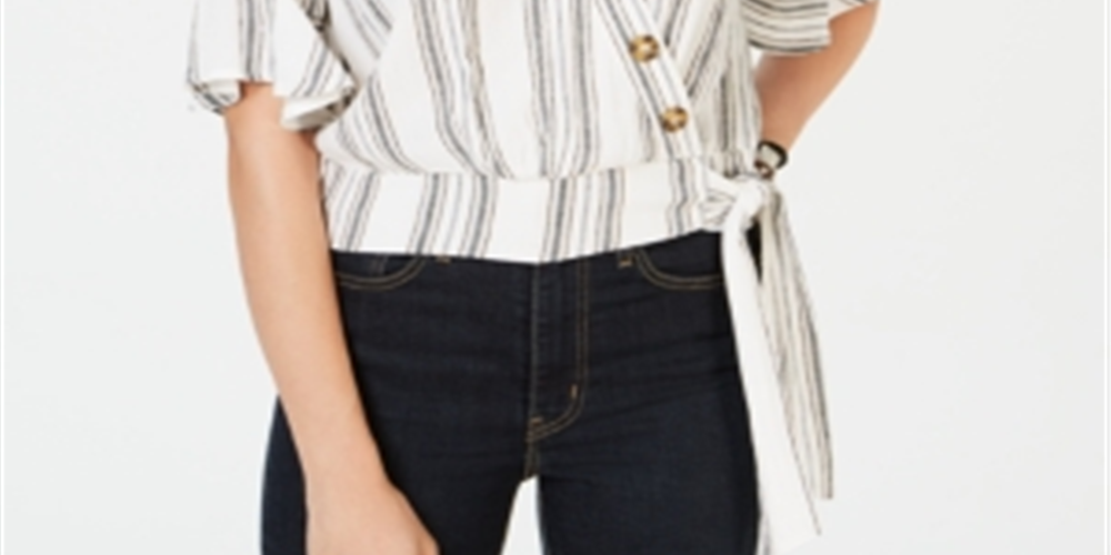 Gypsies & Moondust Junior's Striped Wrap Blouse White Size X-Small