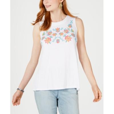 Style & Co Women's Floral Embroidered Tank Top White Size S