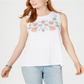 Style & Co Women's Floral Embroidered Tank Top White Size S