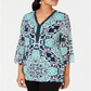 JM Collection Women's Embellished Neck Tunic Blue Size Medium