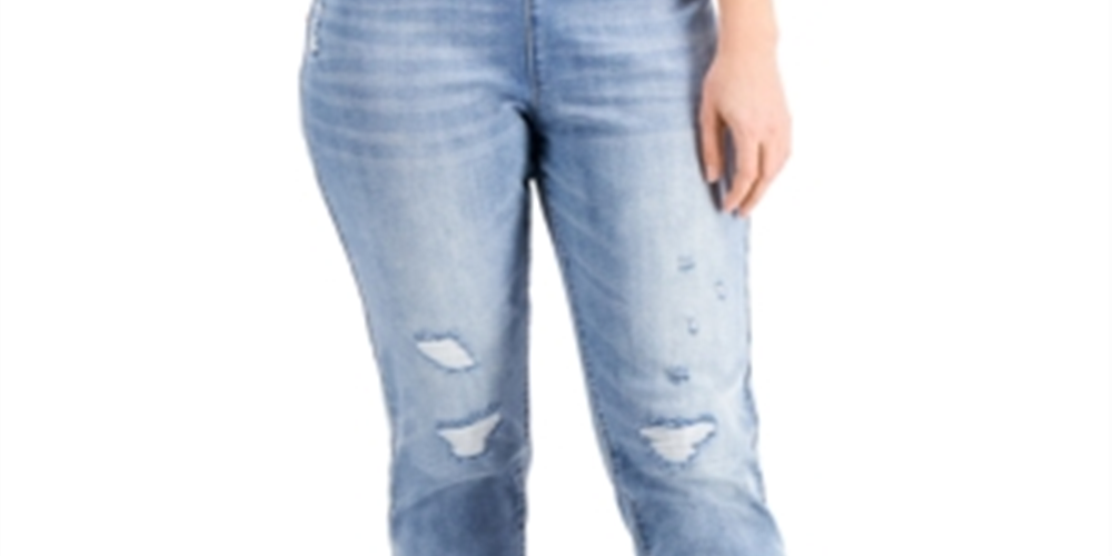 INC International Concepts Women's Mid Rise Ripped Straight Leg Pull on Jeans Blue Size 12/31