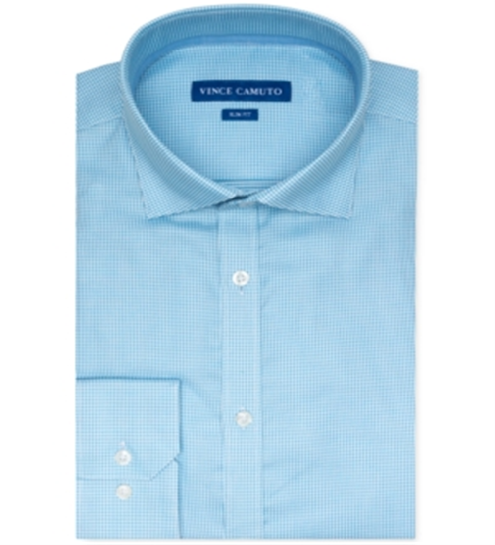 Vince Camuto Men's Slim Fit Stretch Turquoise Dobby Dress Shirt Blue Size 32/33