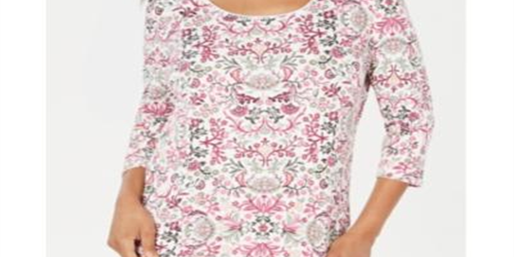 Karen Scott Women's Printed Scoop Neck Top Red Size Petite