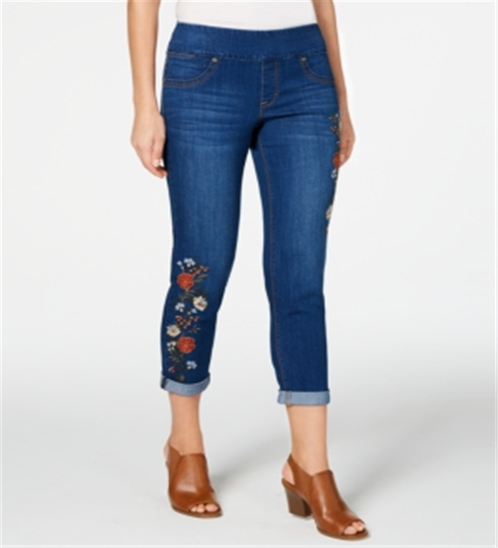 Style & Co Women's Embroide Cropped Jeggings Blue Size Petite XL