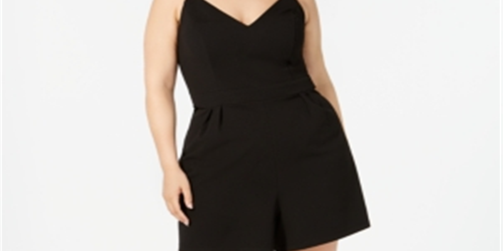 Emerald Sundae Women's Lace Spaghetti Strap V Neck Romper Black Size 1X