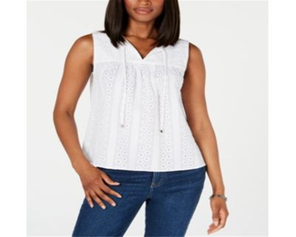 Tommy Hilfiger Women's Eyelet Cotton Top White Size Medium