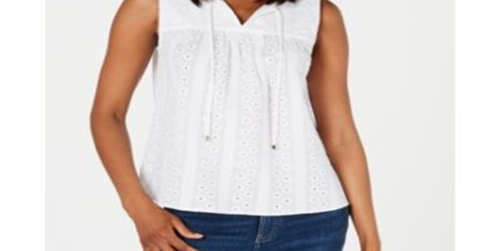 Tommy Hilfiger Women's Eyelet Cotton Top White Size Medium