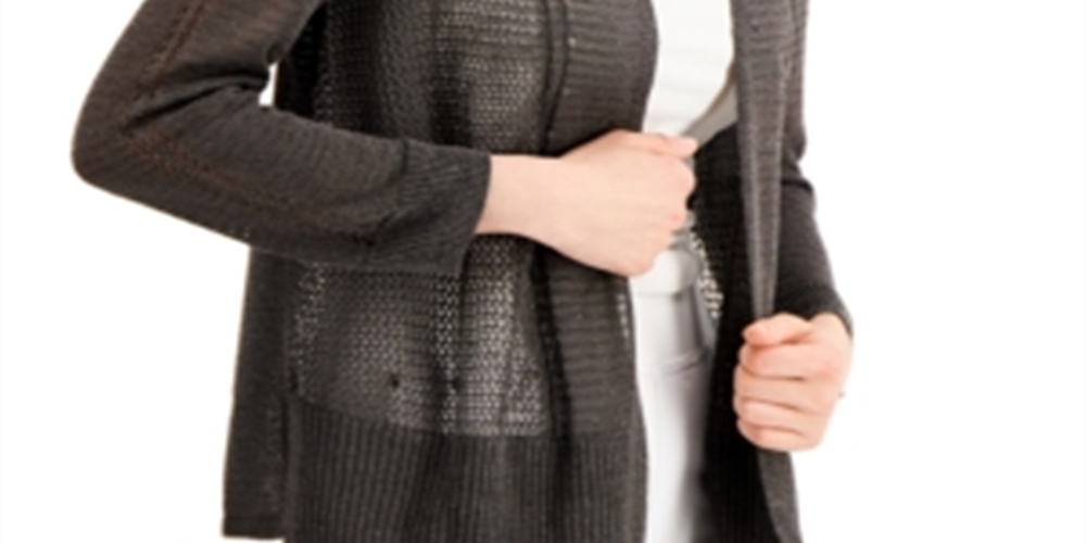 Alfani Women's Lace Solid Open Cardigan Sweater Charcoal Size Small