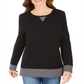 Karen Scott Women's Striped Trim Top Black Size Petite