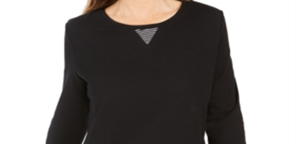 Karen Scott Women's Striped Trim Top Black Size Petite