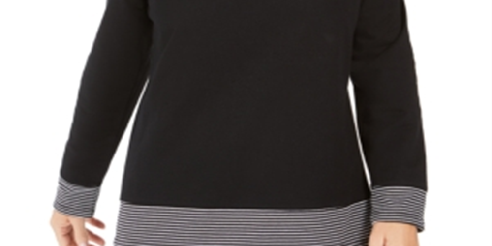 Karen Scott Women's Striped Trim Top Black Size Petite