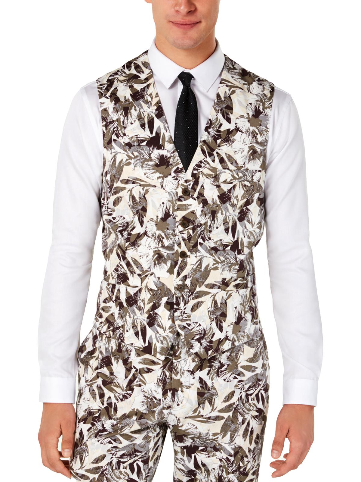 INC International Concepts Men's Slim Fit Botanical Suit Vest Brown Size Small